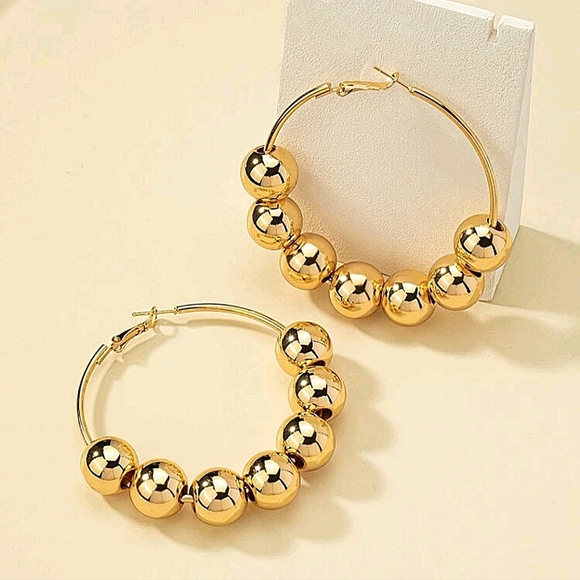 Hoop Ball Gold Plated Statement Earrings - Picture 4 of 5